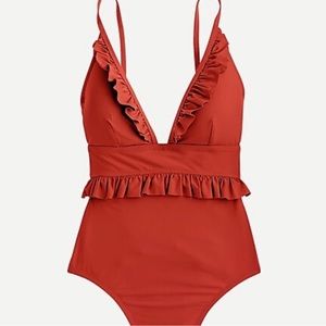 J. Crew one piece ruffle plunge swimsuit